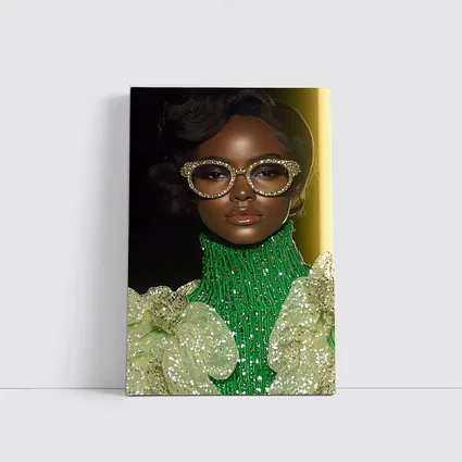 Glamorous Woman Gold Rhinestone Glasses Fashion Portrait