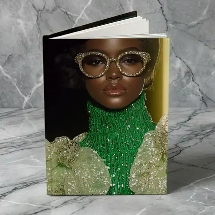 Glamorous Woman Gold Rhinestone Glasses Fashion Portrait
