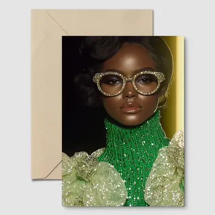 Glamorous Woman Gold Rhinestone Glasses Fashion Portrait