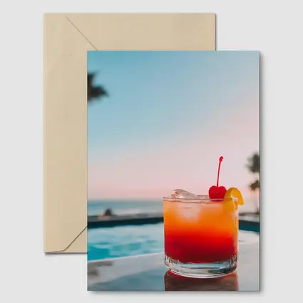 Tropical Cocktail Sunset Ocean Pool View