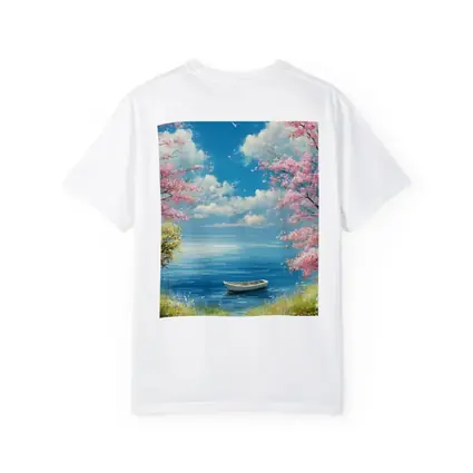 Cherry Blossom Trees Boat Peaceful Ocean View