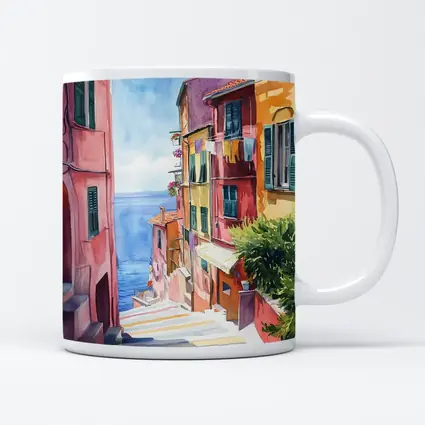 Italian Coastal Village Watercolor Street Scene