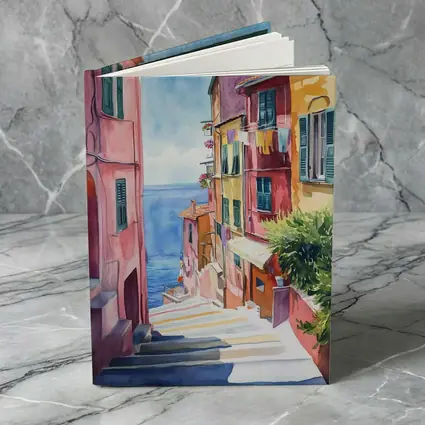 Italian Coastal Village Watercolor Street Scene