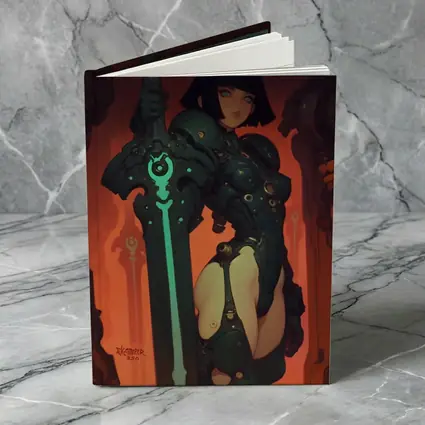 Warrior Woman Dark Mech Armor Glowing Sword