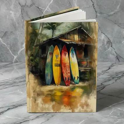 Colorful Surfboards Leaning Against Tropical Shack