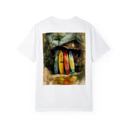 Colorful Surfboards Leaning Against Tropical Shack