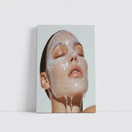 Woman Face Sparkling Foam Skincare White Background