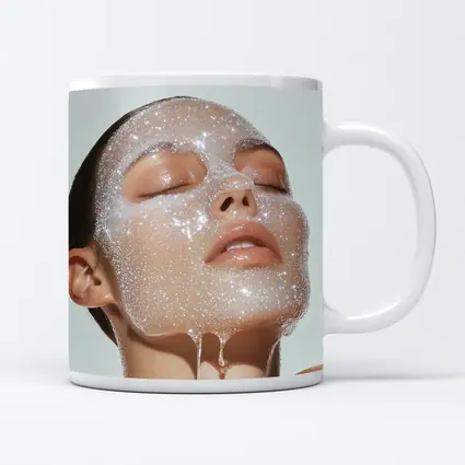 Woman Face Sparkling Foam Skincare White Background