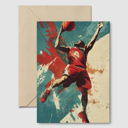 Basketball Player Dunking Retro Grunge Art