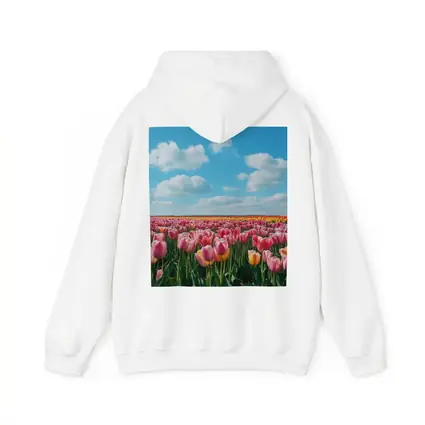 Pink Tulip Field Blue Sky Clouds
