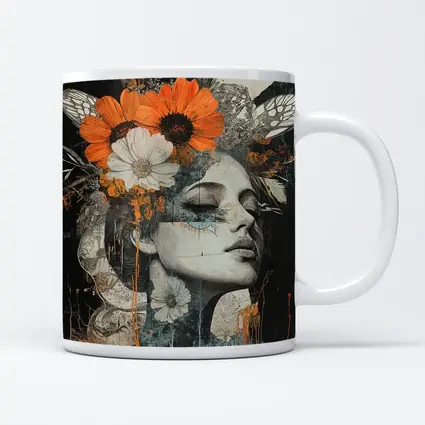 Woman Portrait Orange Flowers Dark Background