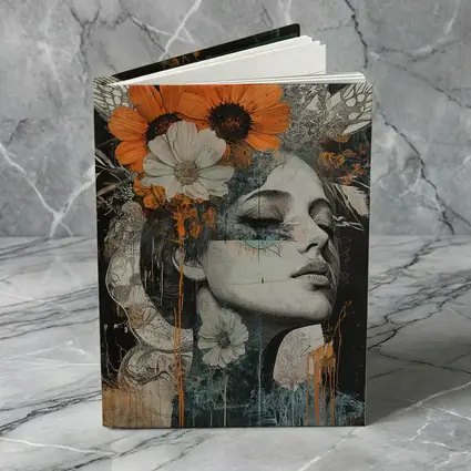 Woman Portrait Orange Flowers Dark Background