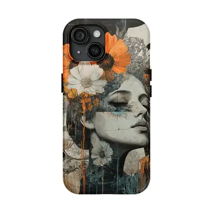 Woman Portrait Orange Flowers Dark Background
