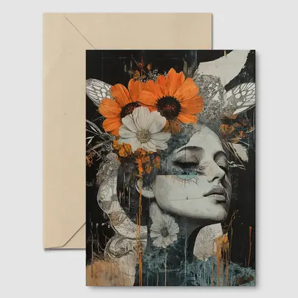 Woman Portrait Orange Flowers Dark Background
