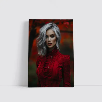 Silver Hair Woman Red Lace Autumn