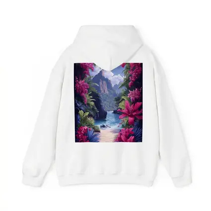 Tropical Beach Cove Pink Flowers Mountain
