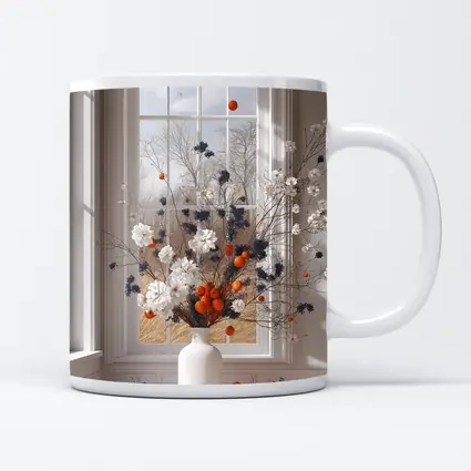 White Flowers Orange Berries Window Vase