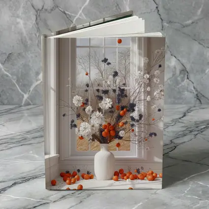 White Flowers Orange Berries Window Vase