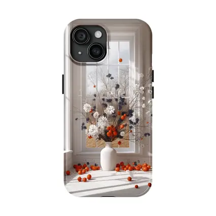 White Flowers Orange Berries Window Vase