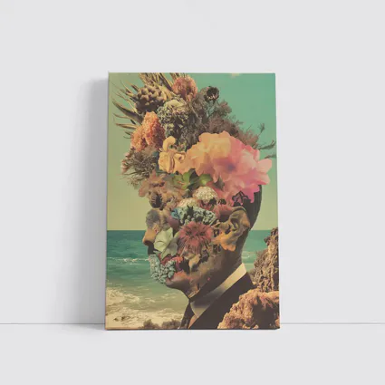 Floral Collage Head Portrait Beach Background