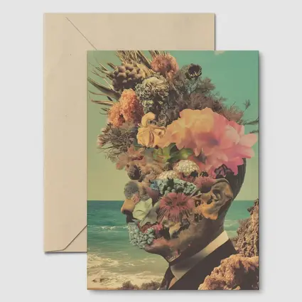 Floral Collage Head Portrait Beach Background