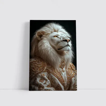 White Lion Gold Robe Dark Background Portrait