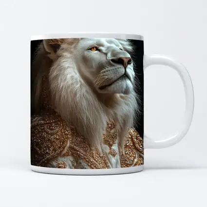 White Lion Gold Robe Dark Background Portrait