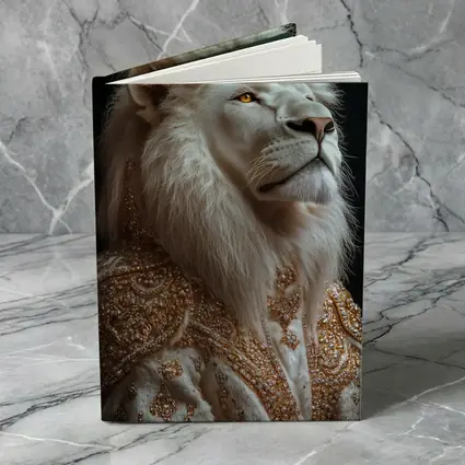 White Lion Gold Robe Dark Background Portrait