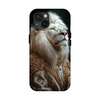 White Lion Gold Robe Dark Background Portrait