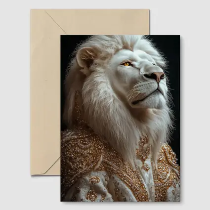 White Lion Gold Robe Dark Background Portrait