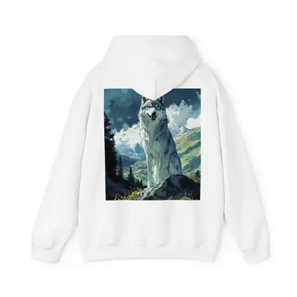 White Wolf Sitting on Mountain Rock Anime