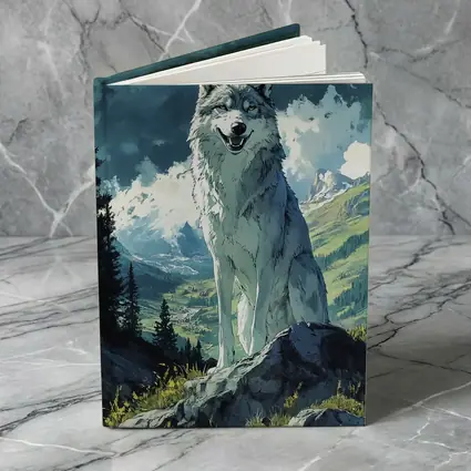 White Wolf Sitting on Mountain Rock Anime