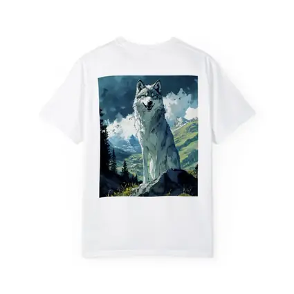 White Wolf Sitting on Mountain Rock Anime