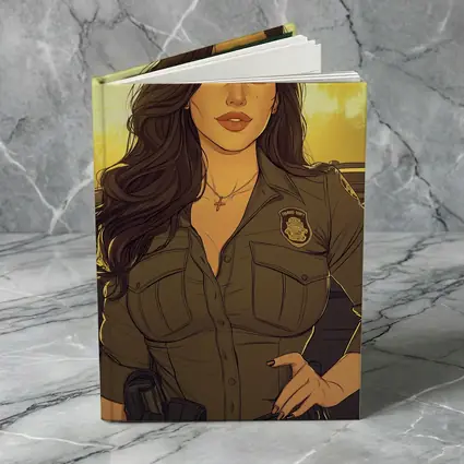 Comic Style Female Officer Sunset Background