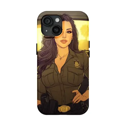 Comic Style Female Officer Sunset Background