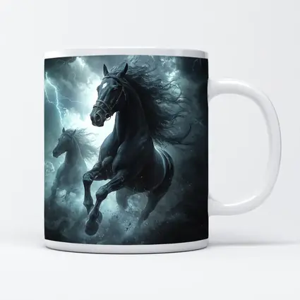 Black Horses Running Through Lightning Storm