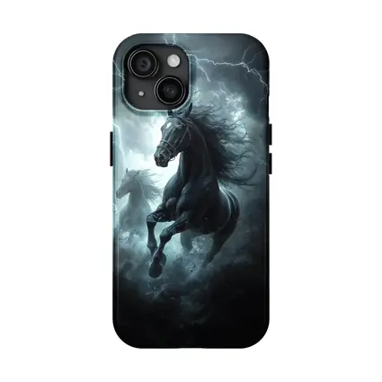 Black Horses Running Through Lightning Storm