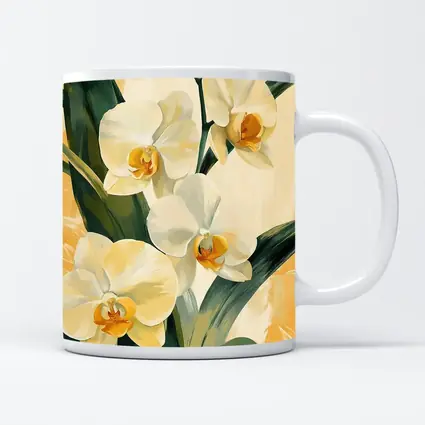 White Orchid Flowers Painting Warm Yellow Background