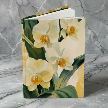 White Orchid Flowers Painting Warm Yellow Background