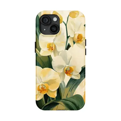 White Orchid Flowers Painting Warm Yellow Background