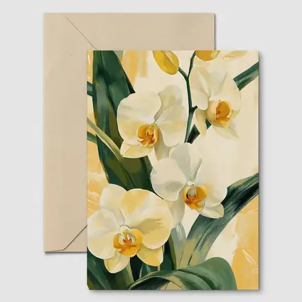 White Orchid Flowers Painting Warm Yellow Background