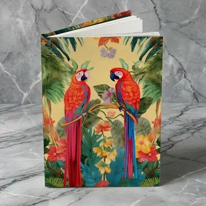 Scarlet Macaw Parrots Tropical Floral Botanical Art