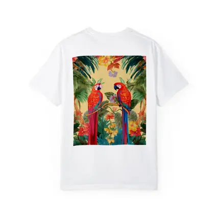Scarlet Macaw Parrots Tropical Floral Botanical Art