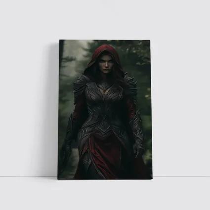 Dark Female Warrior Red Hood Forest Fantasy