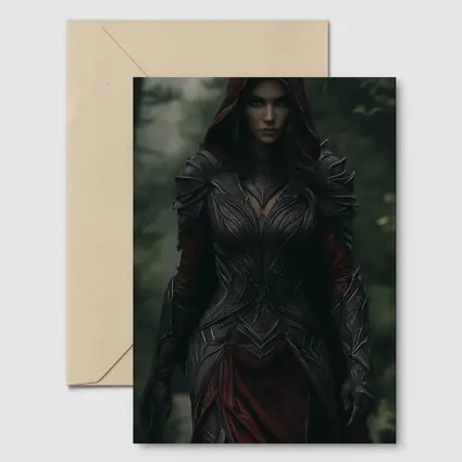 Dark Female Warrior Red Hood Forest Fantasy