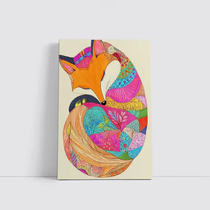 Sleeping Fox Colorful Floral Pattern Art