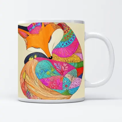 Sleeping Fox Colorful Floral Pattern Art