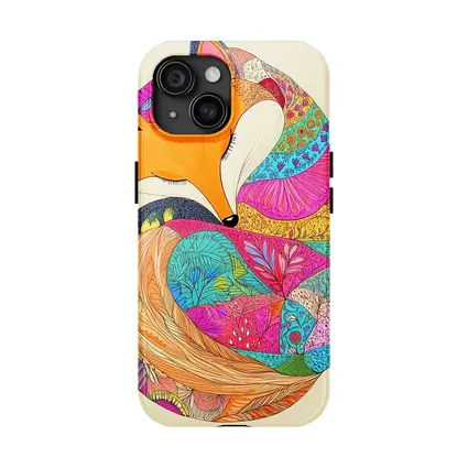 Sleeping Fox Colorful Floral Pattern Art