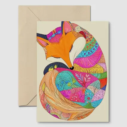 Sleeping Fox Colorful Floral Pattern Art