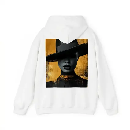 Black Woman Wide Hat Gold Background Art